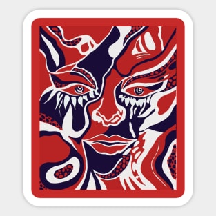 Blue and Red Surreal Face Sticker